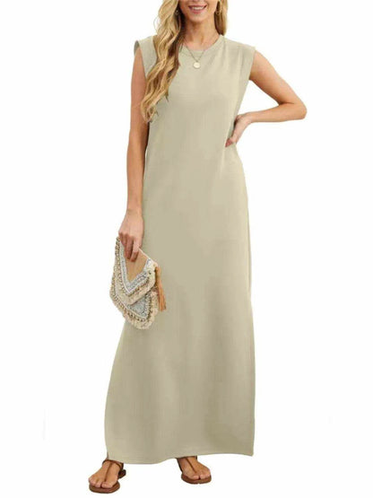Full Size Slit Round Neck Sleeveless Maxi Tank Dress Plus Size - Purcell's Clothing Company