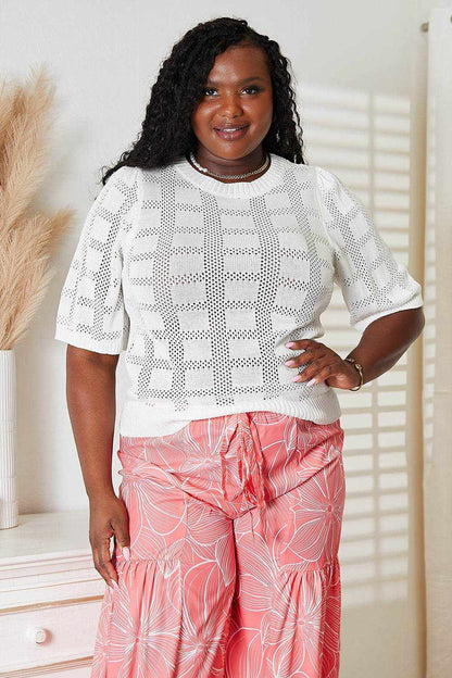 Mandy Ribbed Trim Round Neck Knit Top - Purcell's Clothing Company
