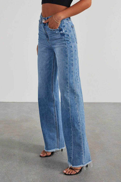 Raw Hem Wide Leg Jeans with Pockets - Purcell's Clothing Company