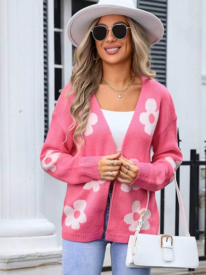 Angel Wings Flower Open Front Long Sleeve Cardigan - Purcell's Clothing Company