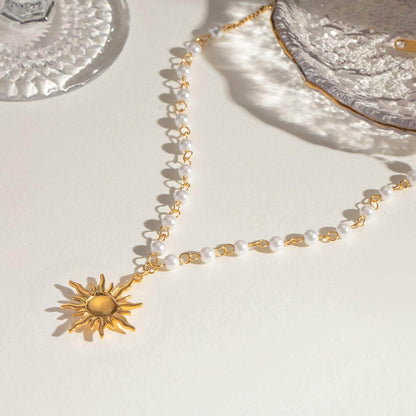 18K Gold-Plated Pearl Sun Necklace - Purcell's Clothing Company