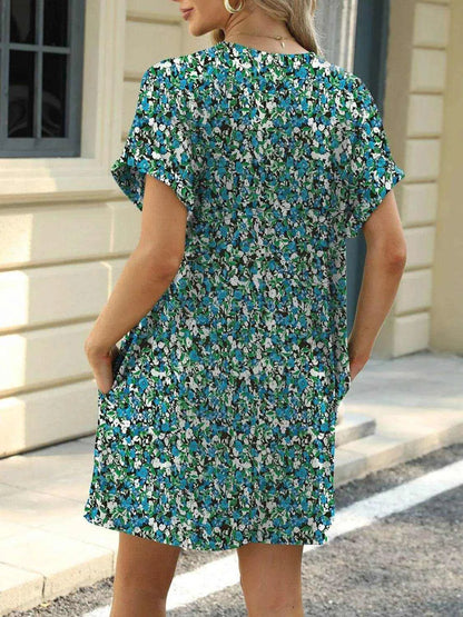 Printed Round Neck Short Sleeve Mini Dress - Purcell's Clothing Company