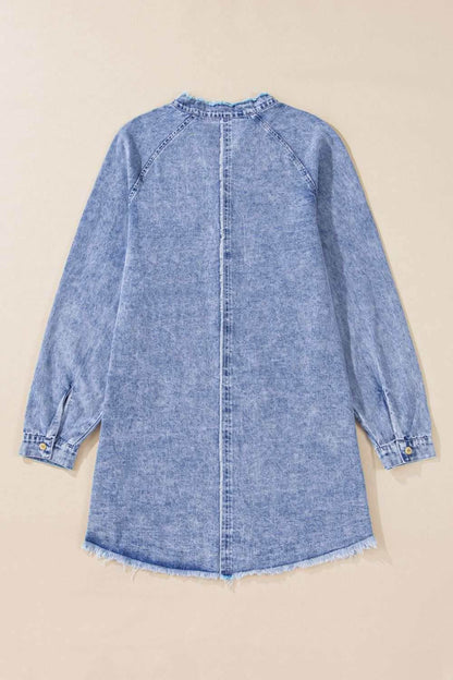 Raw Hem Button Down Long Sleeve Denim Dress - Purcell's Clothing Company