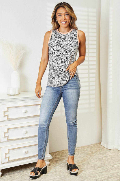 Double Take Printed Round Neck Tank - Purcell's Clothing Company