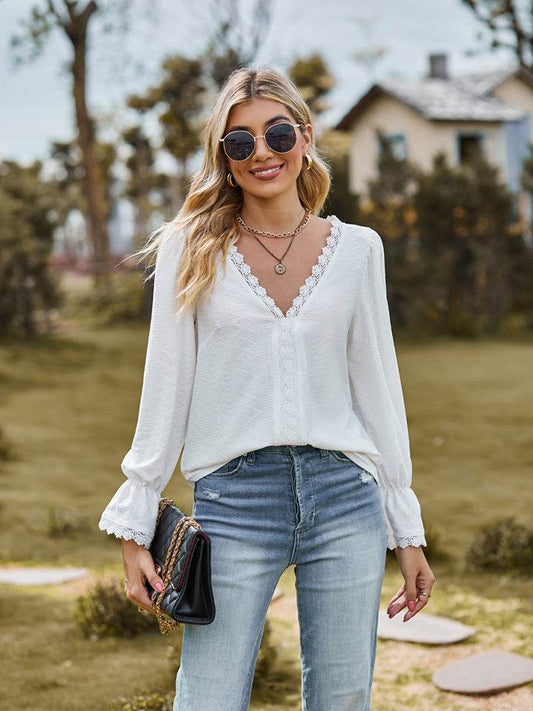 V-Neck Flounce Sleeve Blouse - Purcell's Clothing Company