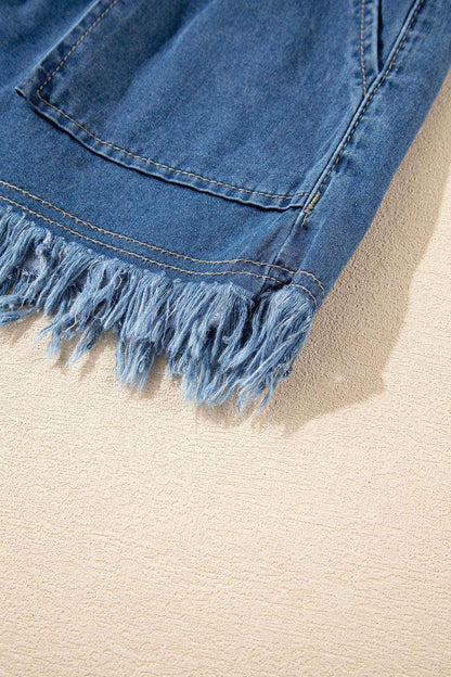 Raw Hem Drawstring High Waist Denim Shorts with Pockets - Purcell's Clothing Company