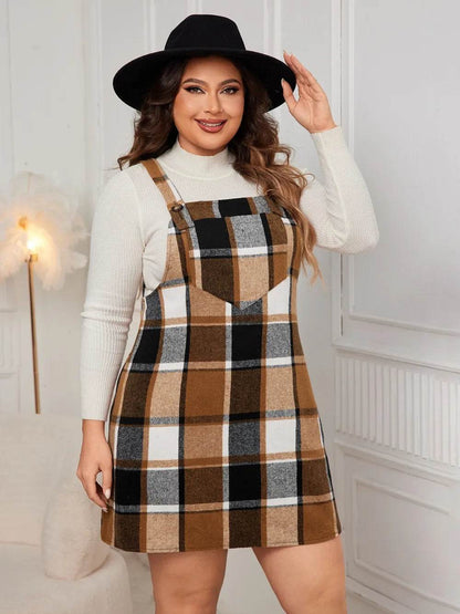 Honey Plus Size Plaid Wide Strap Overall Dress - Purcell's Clothing Company