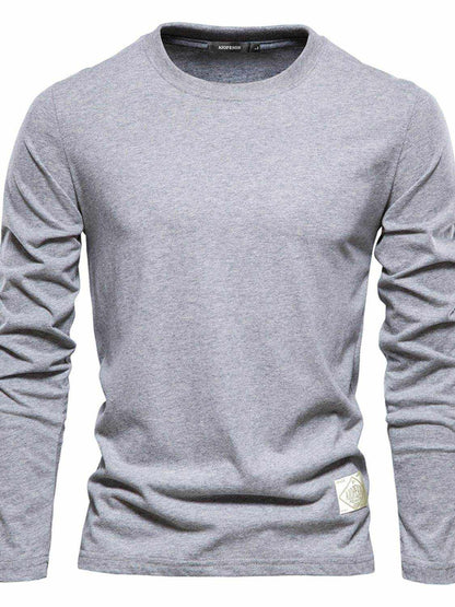 Solid Round Neck Long Sleeve T-Shirt - Purcell's Clothing Company