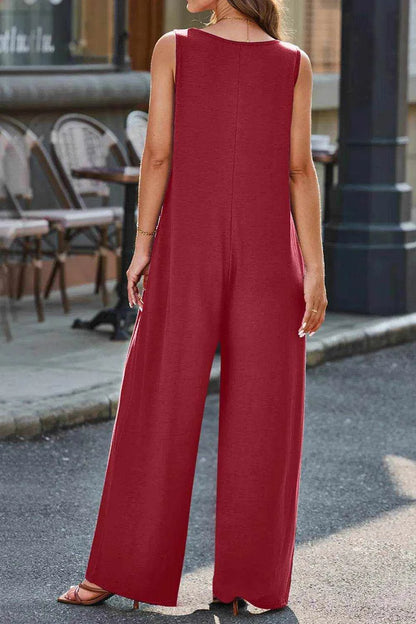 Full Size V-Neck Wide Strap Jumpsuit - Purcell's Clothing Company