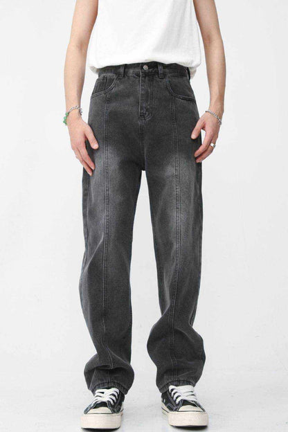 Men's Washed Splicing Straight Leg Jeans - Purcell's Clothing Company