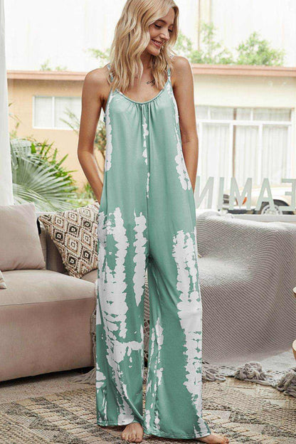 Shiny Tie-Dye Spaghetti Strap Jumpsuit with Pockets - Purcell's Clothing Company