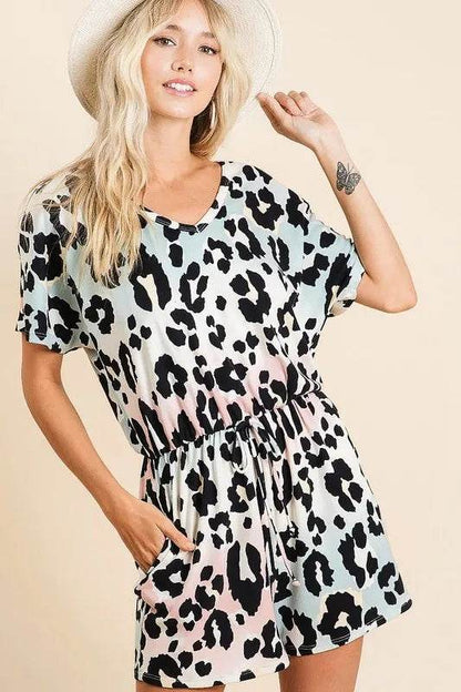 BiBi Gradation Leopard Soft Knit V-neck Romper - Purcell's Clothing Company