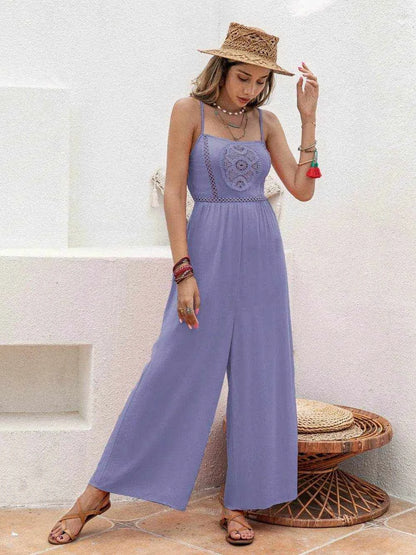 Openwork Spaghetti Strap Wide Leg Jumpsuit - Purcell's Clothing Company