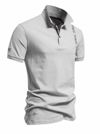 Collared Neck Geometric Embroidered Polo - Purcell's Clothing Company