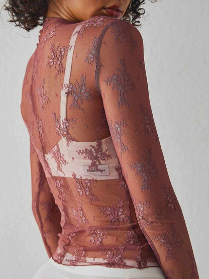 Lace Mock Neck Long Sleeve Blouse - Purcell's Clothing Company