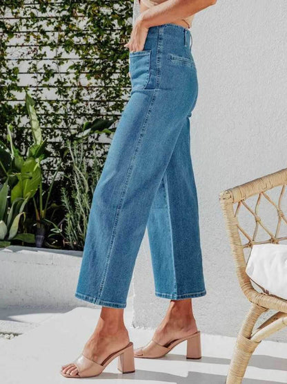 Button Fly Cropped Jeans with Pockets - Purcell's Clothing Company