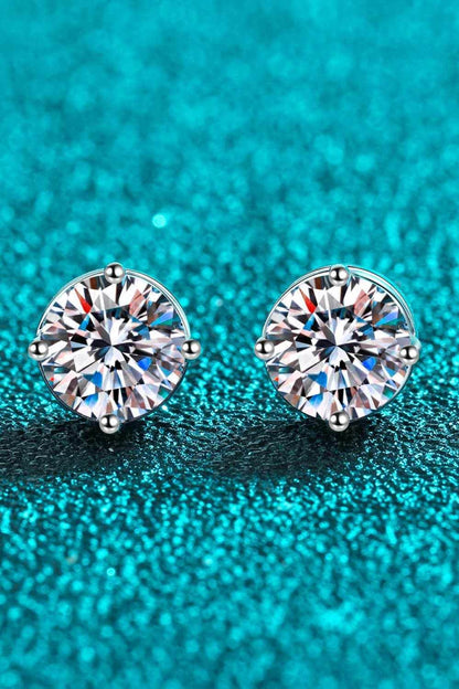 2 Carat Moissanite Rhodium-Plated Stud Earrings - Purcell's Clothing Company
