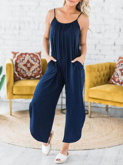 Slit Spaghetti Strap Jumpsuit with Pockets - Purcell's Clothing Company