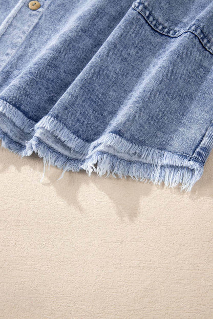 Raw Hem Button Down Long Sleeve Denim Dress - Purcell's Clothing Company