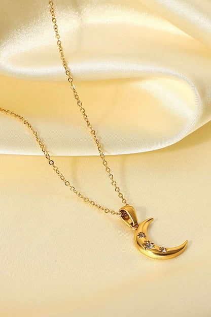 18K Gold Plated Inlaid Zircon Moon Pendant Necklace - Purcell's Clothing Company