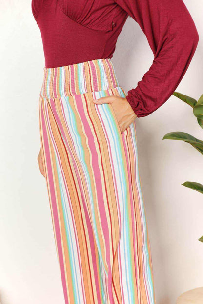 Double Take Striped Smocked Waist Pants with Pockets - Purcell's Clothing Company