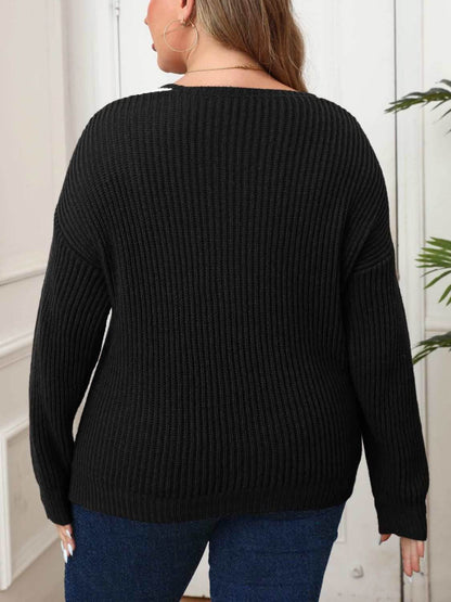 Plus Size Contrast Dropped Shoulder Long Sleeve Sweater - Purcell's Clothing Company