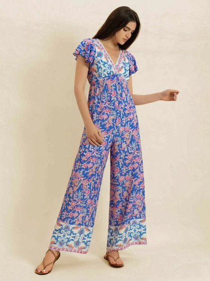 Printed V-Neck Wide Leg Jumpsuit - Purcell's Clothing Company