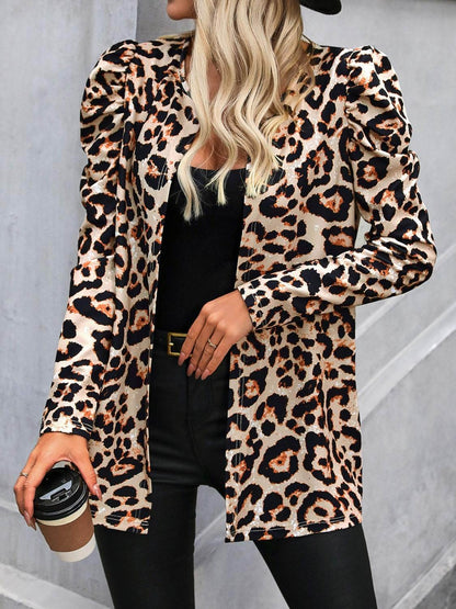 Leopard Open Front Puff Sleeve Jacket - Purcell's Clothing Company