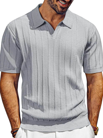 Textured Collared Neck Short Sleeve Polo - Purcell's Clothing Company