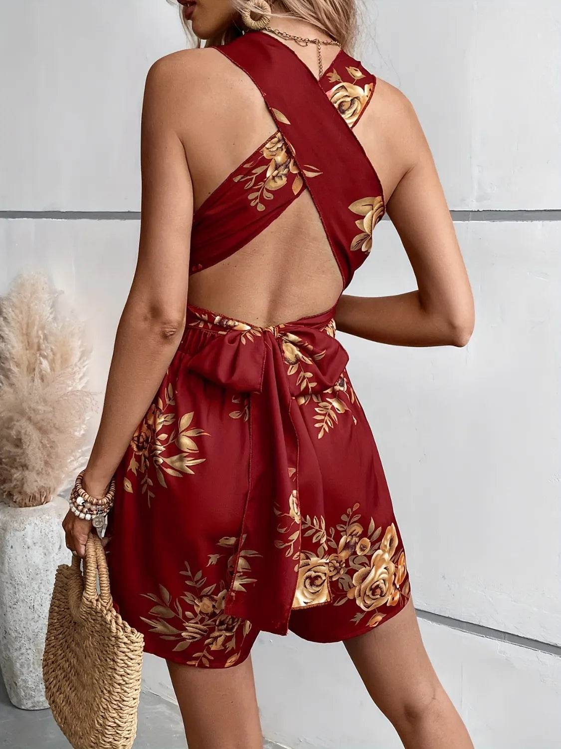 Crisscross Back Printed Romper - Purcell's Clothing Company