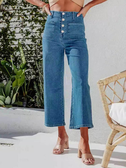 Button Fly Cropped Jeans with Pockets - Purcell's Clothing Company