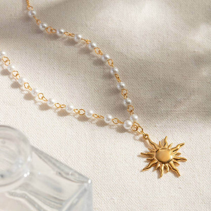 18K Gold-Plated Pearl Sun Necklace - Purcell's Clothing Company