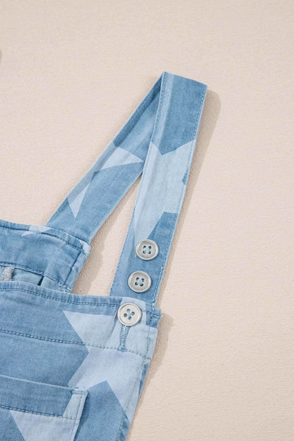 Star Print Square Neck Denim Overalls - Purcell's Clothing Company