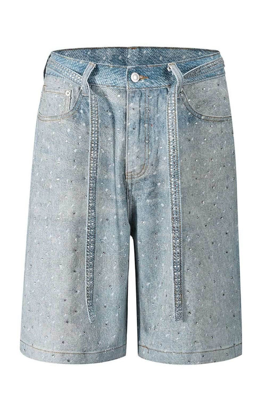Men's Washed Rhinestone Denim Bermuda Shorts - Purcell's Clothing Company