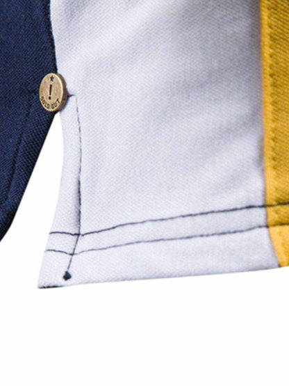 Embroidered Collared Neck Striped Contrast Polo - Purcell's Clothing Company