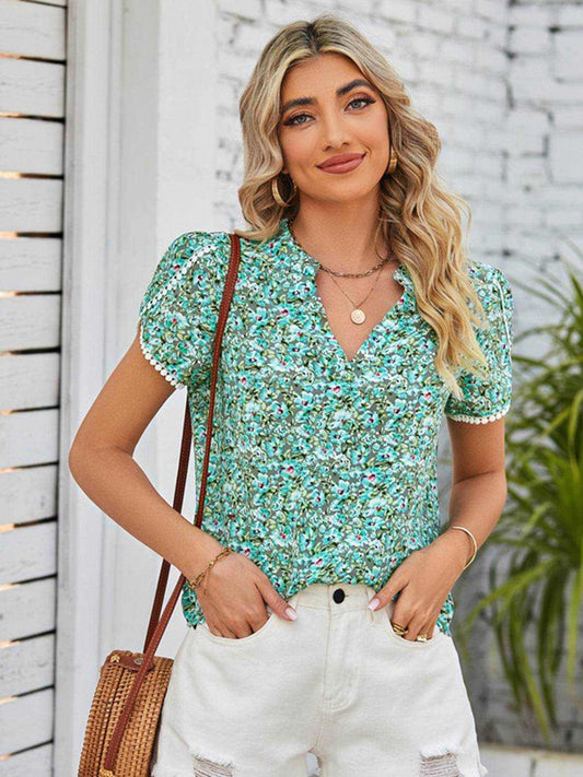 Mandy Floral Notched Neck Blouse - Purcell's Clothing Company