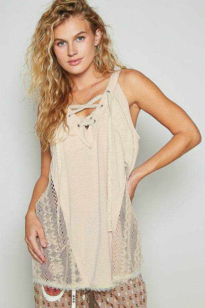 POL Lace Up Crochet Lace Tank - Purcell's Clothing Company
