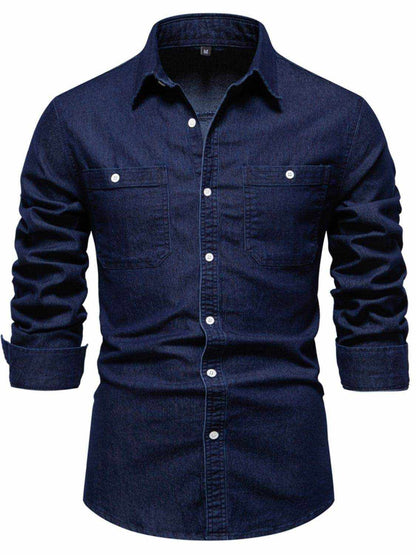 Collared Neck Long Sleeve Denim Shirt - Purcell's Clothing Company