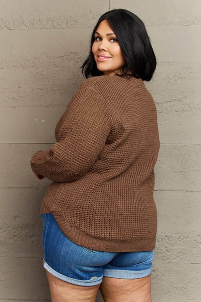 Zenana Breezy Days Plus Size High Low Waffle Knit Sweater - Purcell's Clothing Company