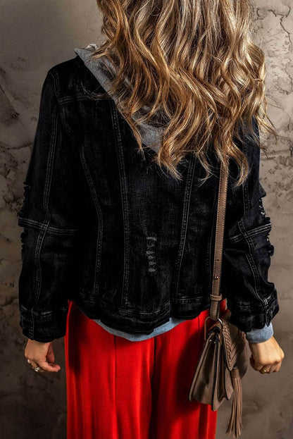 Fake Two-Piece Hooded Zip-Up Denim Jacket - Purcell's Clothing Company