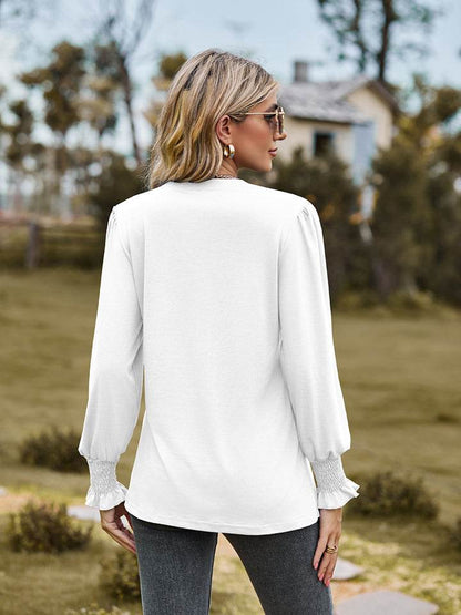 Notched Neck Flounce Sleeve Blouse - Purcell's Clothing Company