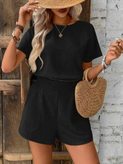 Round Neck Short Sleeve Top and Shorts Set - Purcell's Clothing Company