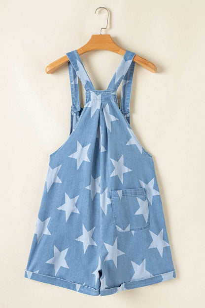 Star Print Square Neck Denim Overalls - Purcell's Clothing Company