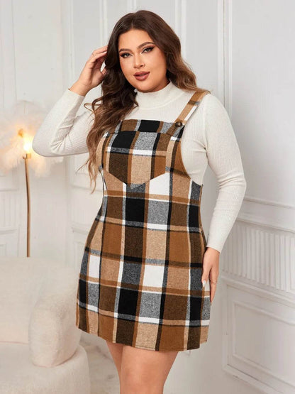 Honey Plus Size Plaid Wide Strap Overall Dress - Purcell's Clothing Company