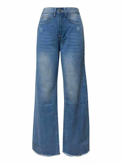 Raw Hem Wide Leg Jeans with Pockets - Purcell's Clothing Company