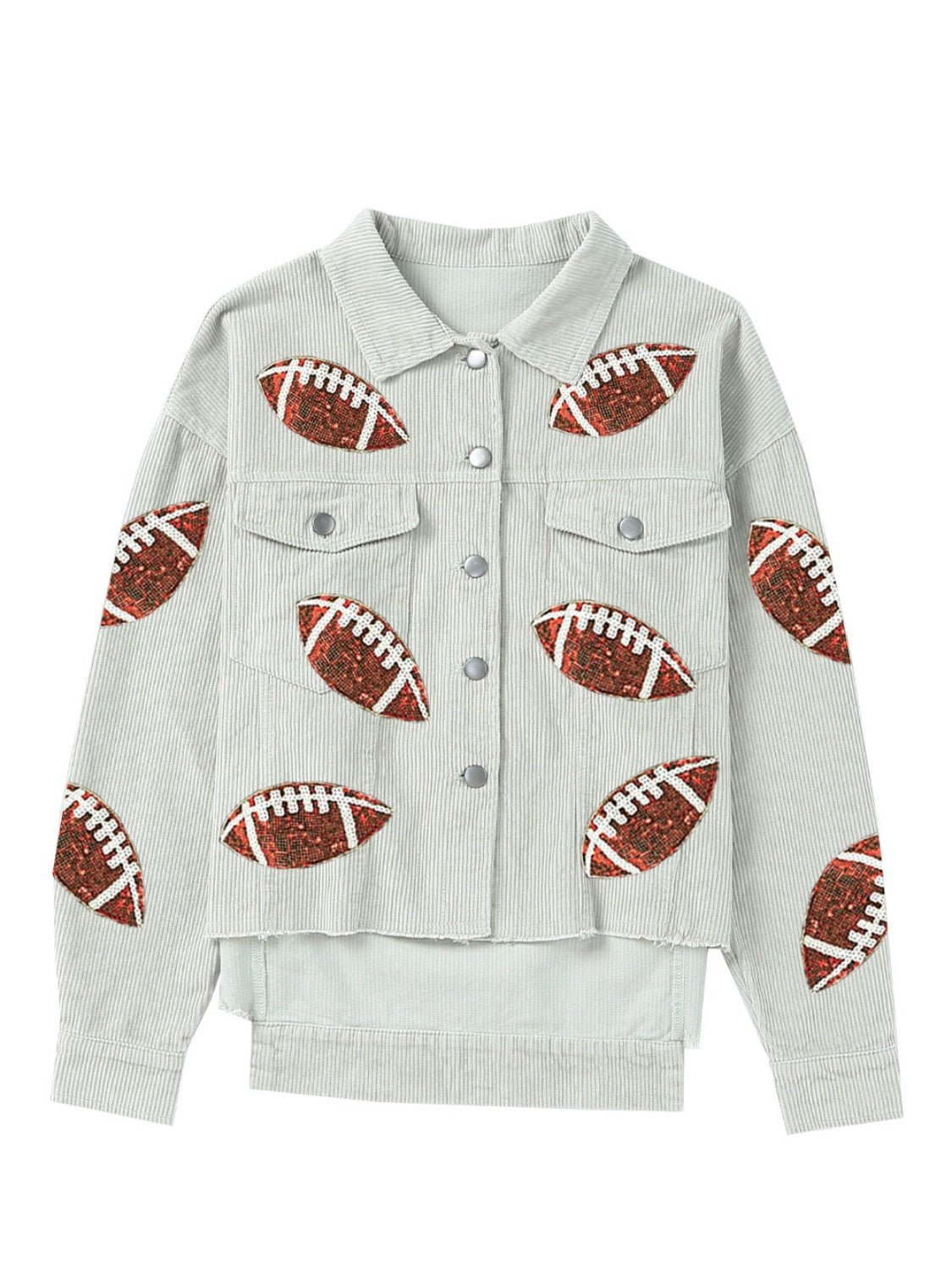 Football Sequin Button Up Dropped Shoulder Jacket - Purcell's Clothing Company - 