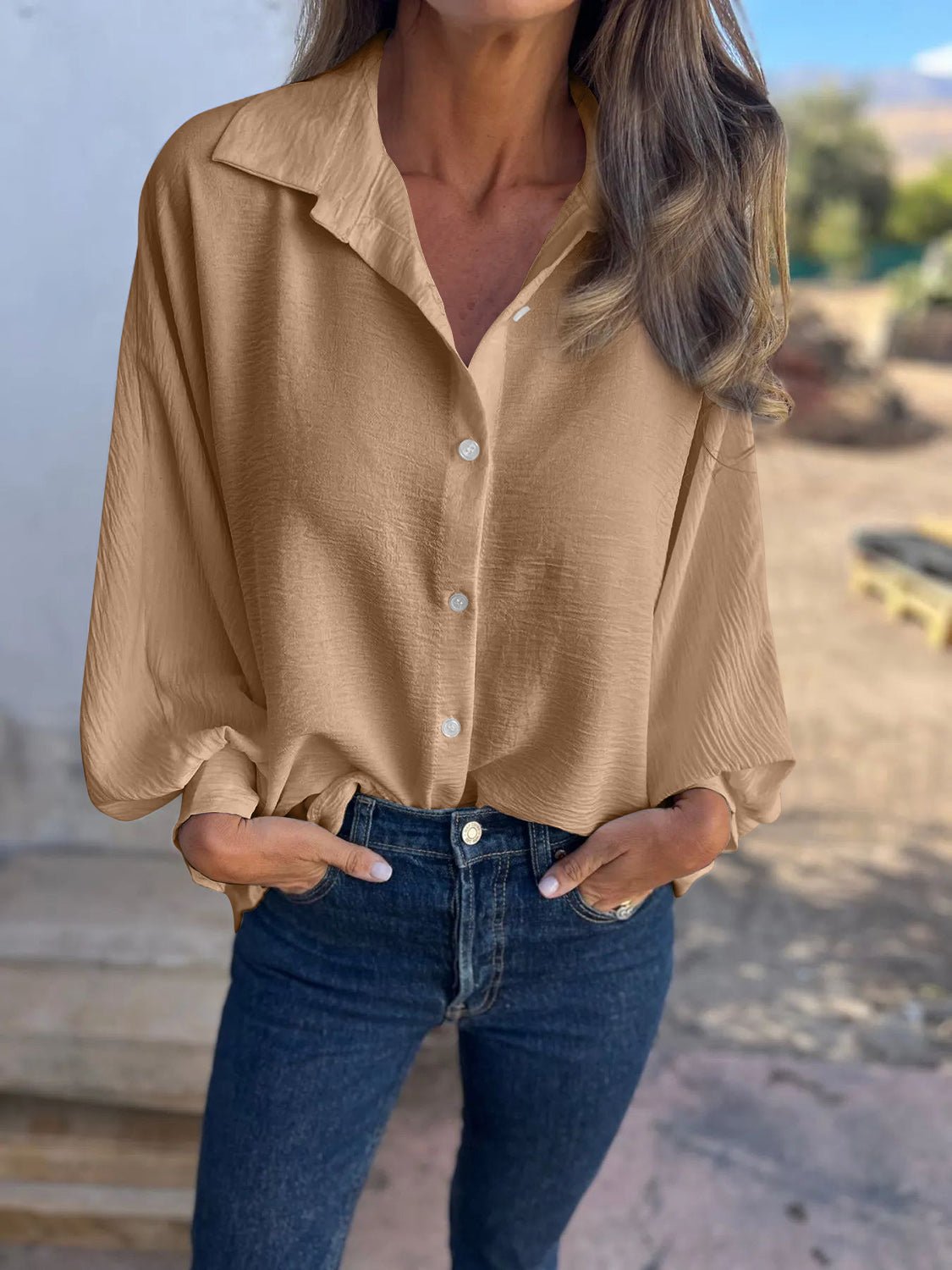 Full Size Collared Neck Long Sleeve Shirt - Purcell's Clothing Company - 