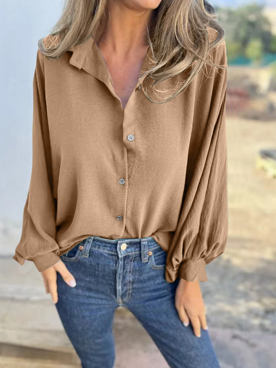 Full Size Collared Neck Long Sleeve Shirt - Purcell's Clothing Company - 