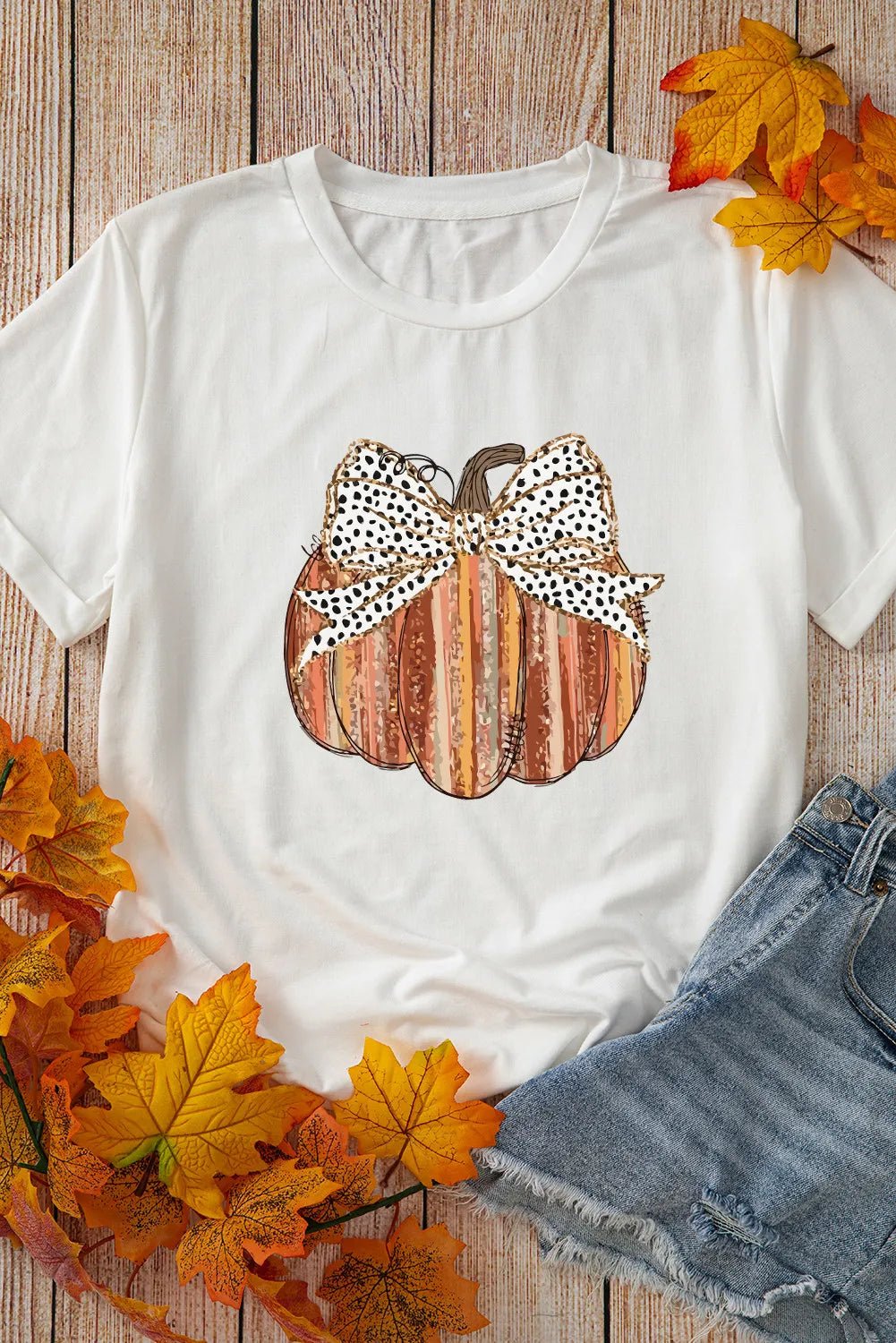 Full Size Pumpkin Round Neck Short Sleeve T-Shirt - Purcell's Clothing Company - 