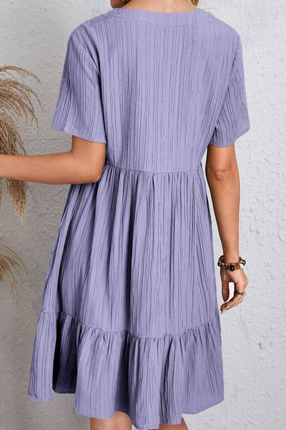 Full Size Ruched V - Neck Short Sleeve Dress - Purcell's Clothing Company - 